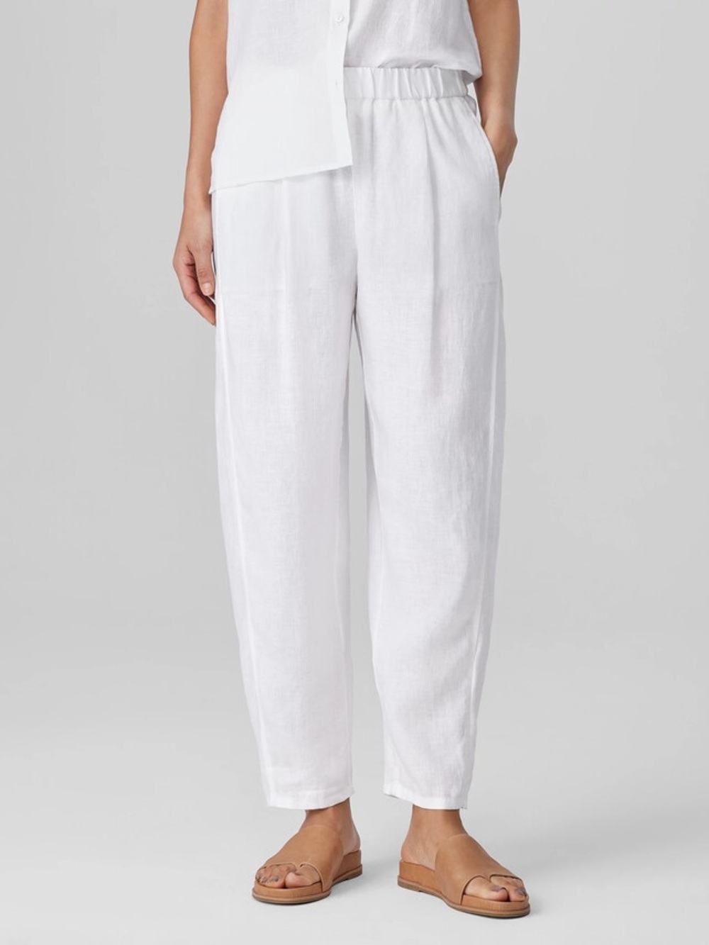 Eileen Fisher Organic Linen Lantern Pants in White (still full price in store) - Picture 2 of 5